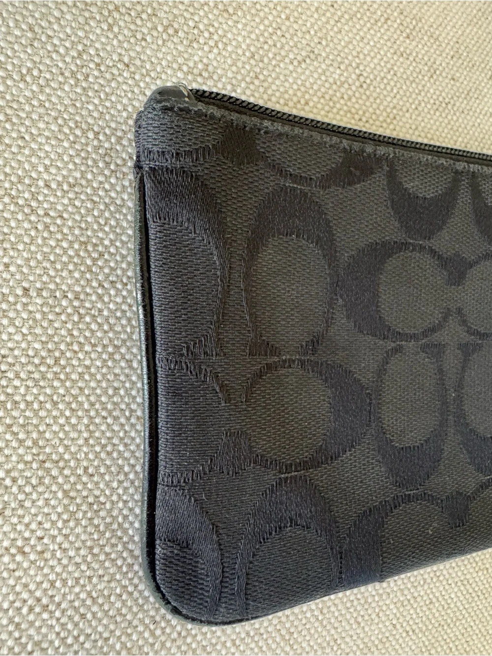 Coach Black Signature Canvas Zip Wristlet And Leather Stripe Women Clutch Wallet